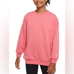 Nike girls pink logo club fleece crewneck. Size youth large.
